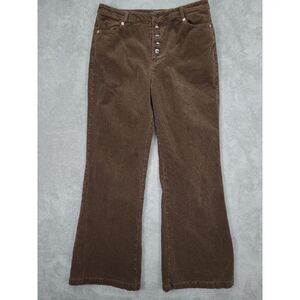 Nasty Gal Brown Corduroy Button Down Flared Trousers Sz‎ 10 Retro 70s Fit Flare